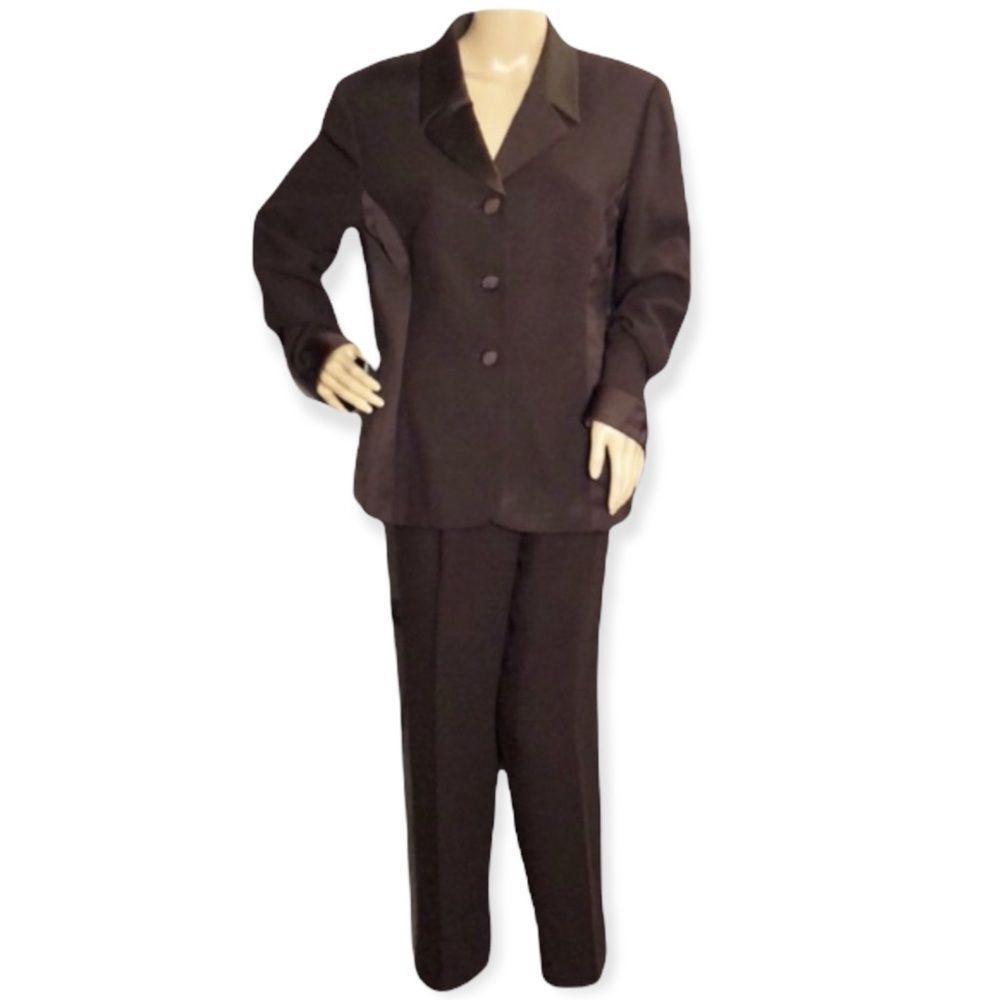 Kasper 2 Piece Pant Suit Careerwear Dark Brown 1990s Y2K Size 10